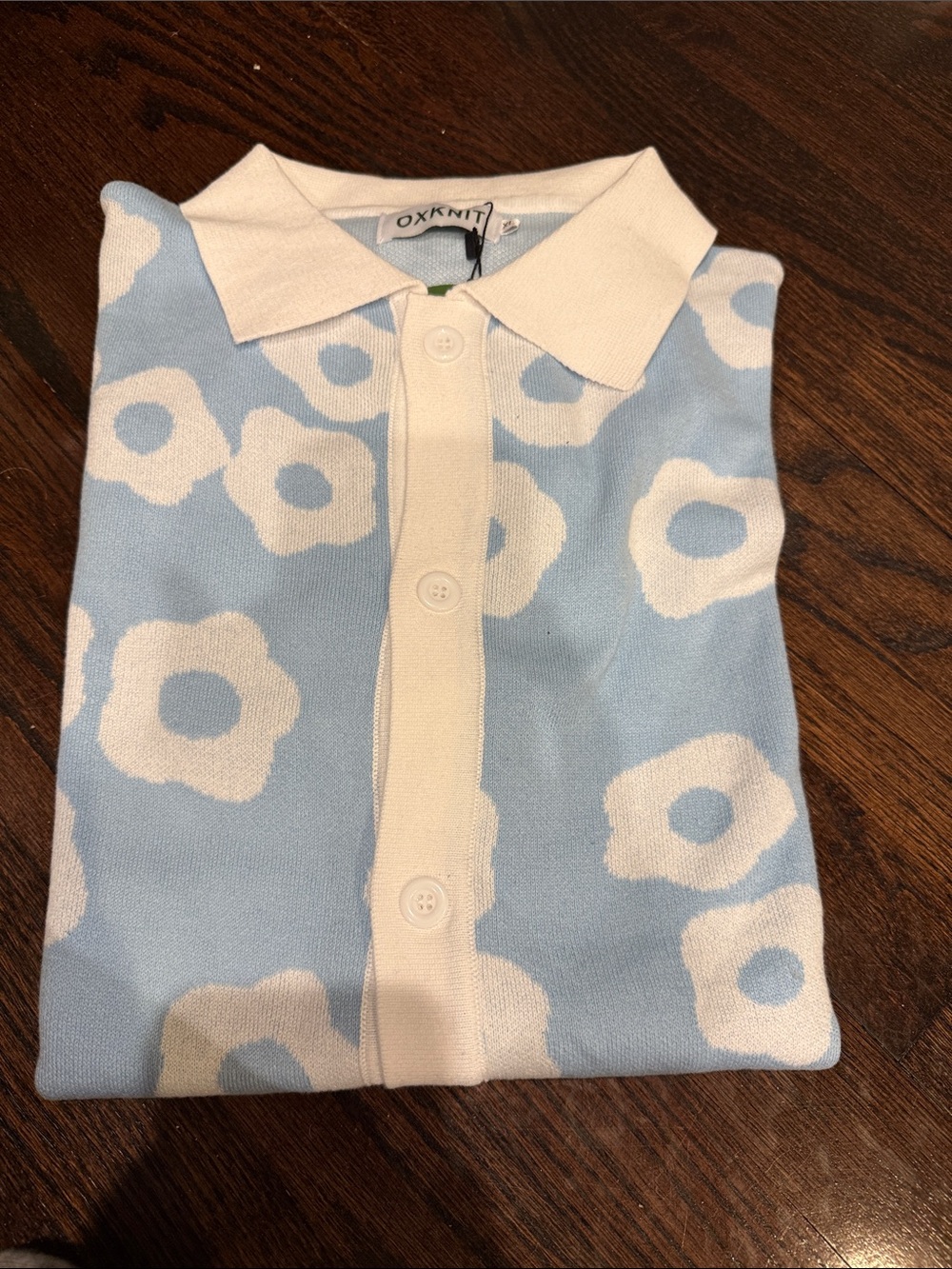 OXKNIT Blue & White Floral Polo Shirt